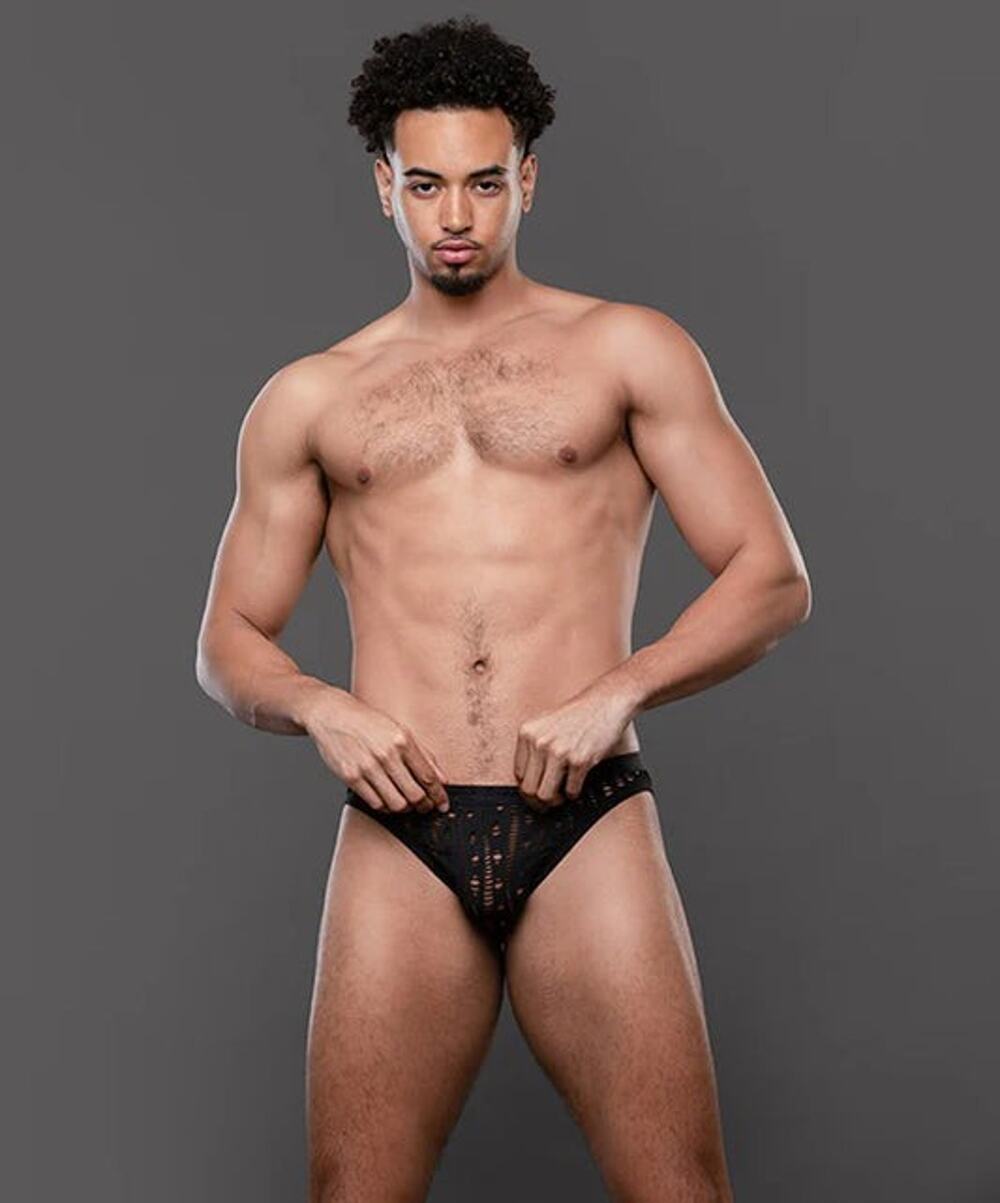 NEW Andrew Christian Underwear Sl-t Capsule Garter Mesh Bikini Brief Black Med